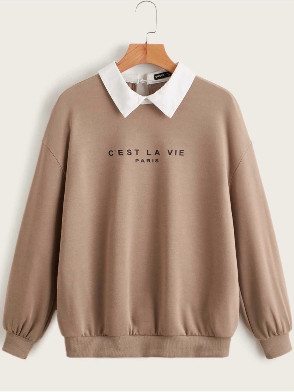 SHEIN "C'est La Vie Paris" Contrast Collar Pullover - Size Large